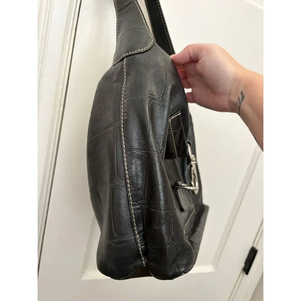 Vtg Dooney & Bourke Croc-Embossed Leather Annalisa Shoulder Hobo Bag